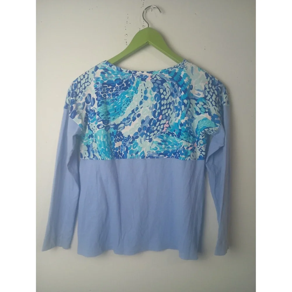 Lilly Pulitzer Girls XL Blue Abstract Print Long Sleeve Cotton Top Pullover